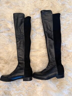 Stuart Weitzman Over-the-Knee Black Leather Riding Boots - Size 8.5